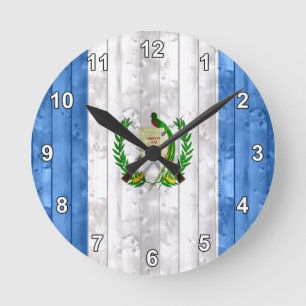 Horloge Ronde Drapeau guatémaltèque en bois