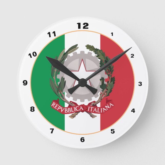 Horloge Ronde Drapeau italien patriotique & Italie Accueil sport (Recto)