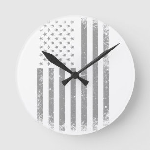 Horloge Ronde Drapeau moderne stylisé noir USA, Abstrait