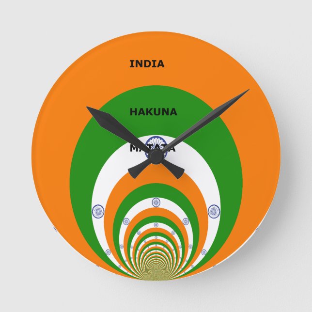 Horloge Ronde Drapeau national indien design avec "Hakuna Mat (Recto)