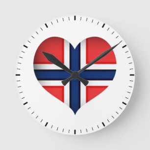 Horloge Ronde Drapeau Norvège Cœur