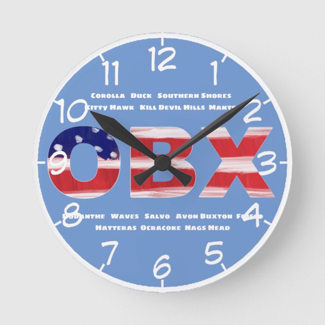Horloge Ronde Drapeau OBX Texte Et Villes Numérotés (Recto)