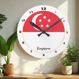 Horloge Ronde Drapeau Singapour patriotique, Singapour Accueil /
