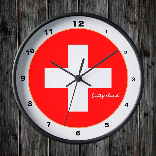 Horloge Ronde Drapeau suisse moderne & Suisse tendance / design (Créateur téléchargé)