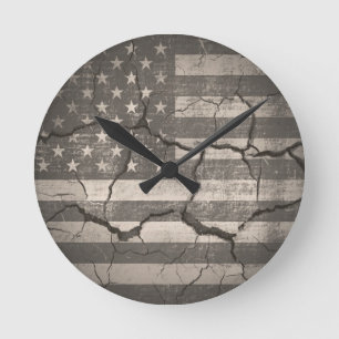 Horloge Ronde Drapeau vintage américain fracturé