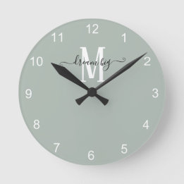 Horloge Ronde Dream Big Motivational Monogramme initial Sage ver