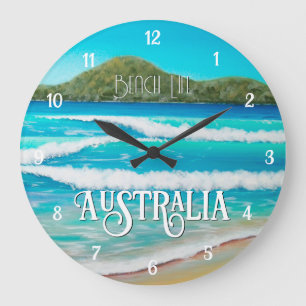 Horloge Ronde Dreamy Beach Blue Waves Peinture Australie Grande