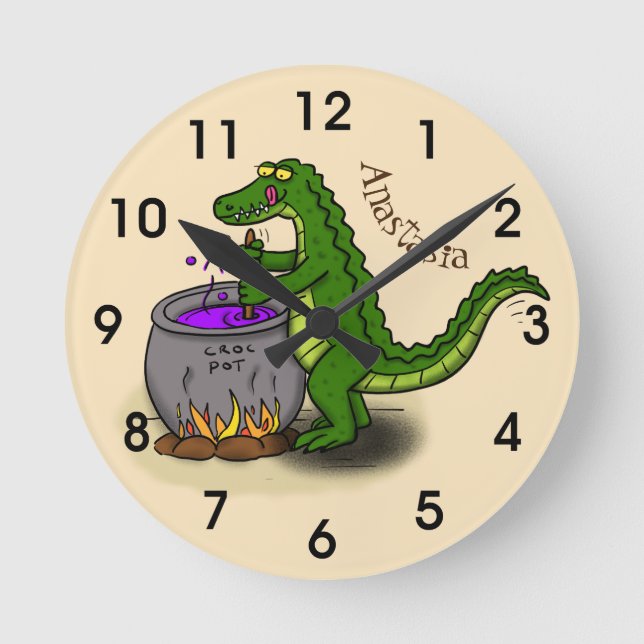Horloge Ronde Drôle alligator vert cuisine dessin animé (Recto)
