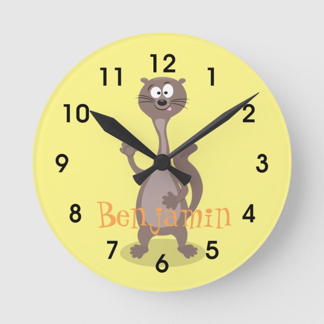 Horloge Ronde Drôle dessin animé de belette disant bonjour (Recto)