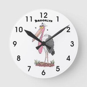 Horloge Ronde Drôle dessin animé de cigogne en marabou
