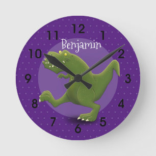 Horloge Ronde Drôle dessin animé de dinosaure t rex vert