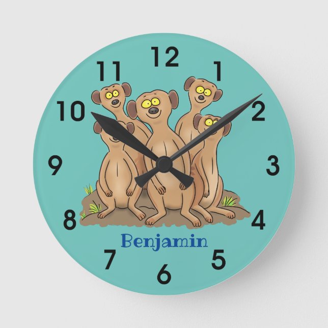 Horloge Ronde Drôle dessin de la famille meerkat (Recto)