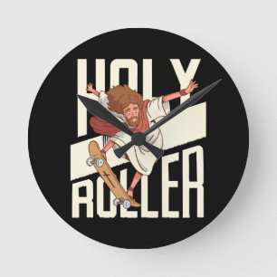 Horloge Ronde Drôle Jésus patin à roulettes Holy Roller