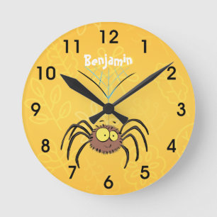 Horloge Ronde Drôle mignon dessin animé d'araignée moelleuse