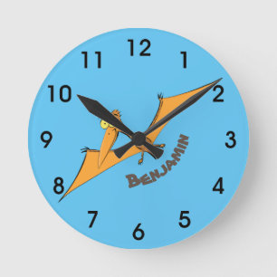 Horloge Ronde Drôle mignon dessin animé de pterodactyle volant o