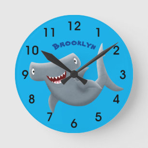 Horloge Ronde Drôle mignon requin marteau dessin animé