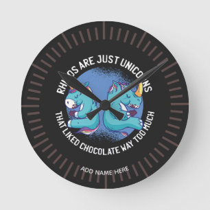 Horloge Ronde Drôle Rhinos sont juste Unicorns Citation Dessin