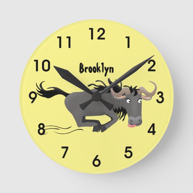 Horloge Ronde Drôle wildebeest tourner dessin animé illustration (Recto)