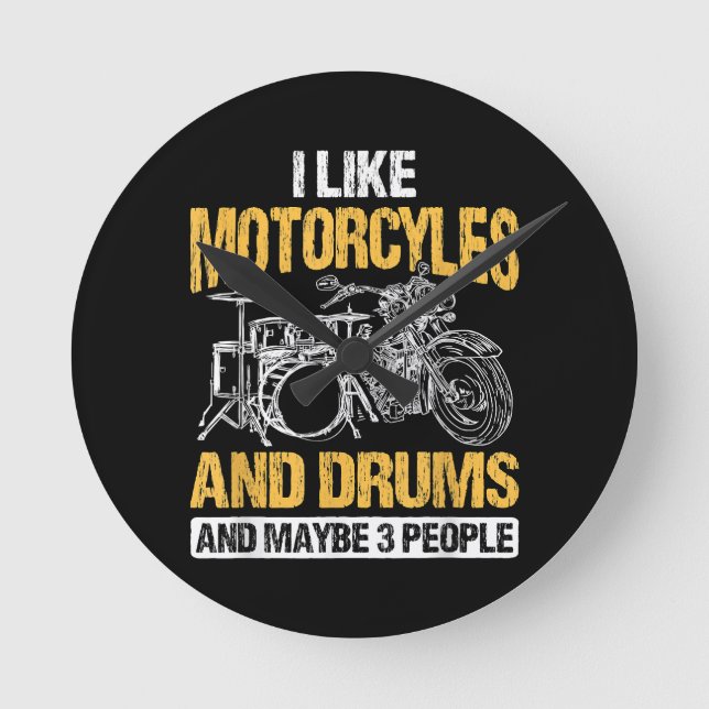 Horloge Ronde Drummer Drumming J'Aime Les Motos Et Les Drums (Recto)