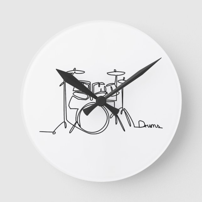 Horloge Ronde Drummer Music Design Drums One-Line (Recto)