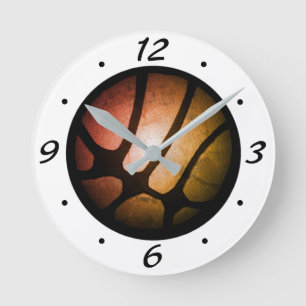 Horloge ronde du ballon de basket-ball orange méta