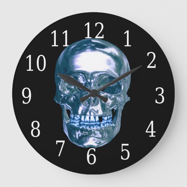 Horloge ronde du crâne Chrome bleu (Recto)