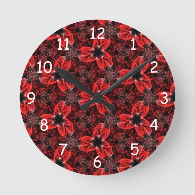Horloge ronde du spectacle Floral rouge et noir (Recto)