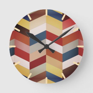 Horloge Ronde Earthy Colorful Chevron Motif