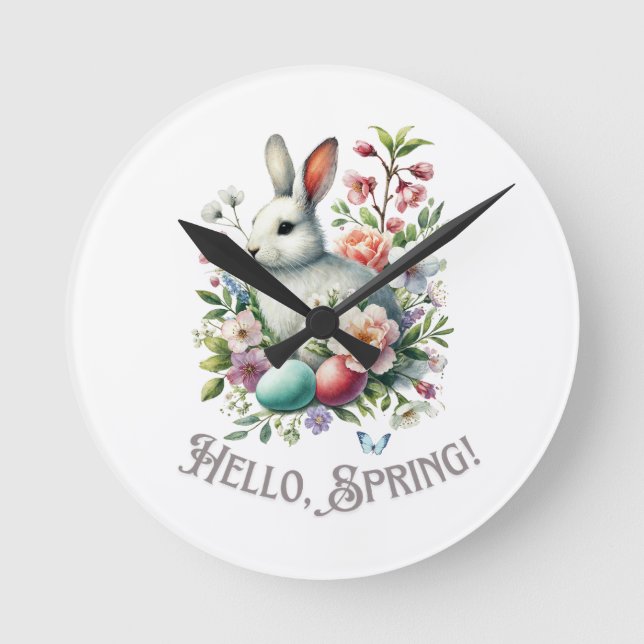 Horloge Ronde Easter Aquarelle Lapin & Oeufs (Recto)