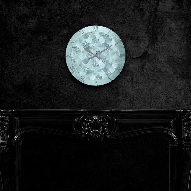 Horloge Ronde Échelle Mermaid Luxe | Monnaie de mer vert Aqua Sh (Créateur téléchargé)