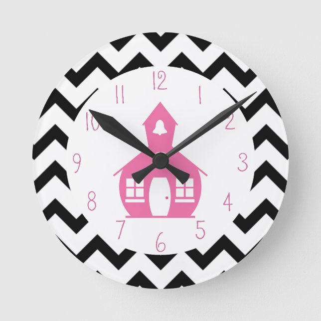 Horloge Ronde École rose + Professeur noir de Chevron (Recto)