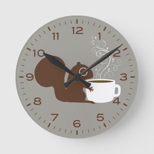 Horloge Ronde Écureuil avec café Cute Bois Animal (Recto)