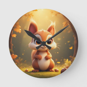 Horloge Ronde Écureuil de dessin animé adorable dans une forêt