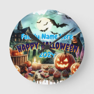 Horloge Ronde Eerie Halloween Night Watercolor