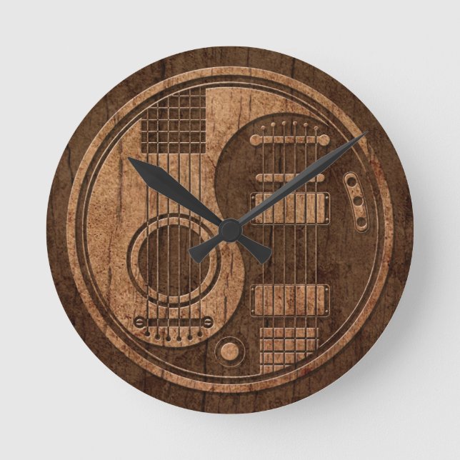 Horloge Ronde Effet acoustique en bois de Yin Yang de guitares (Recto)