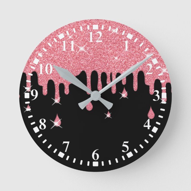 Horloge Ronde Effet Parties scintillant rose et étincelles (Recto)