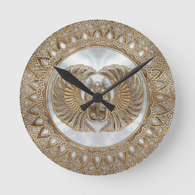 Horloge Ronde Egyptien Scarab Beetle Pastel Golds (Recto)