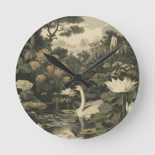 Horloge Ronde Élégance botanique - Le cygne dans la forêt