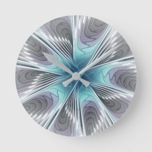 Horloge Ronde Elégance Moderne Bleu Gris Blanc Fractage Art Flow