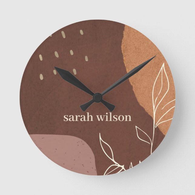 Horloge Ronde Elegant Abstract Rust Brown Orange Leafy Foliage (Recto)