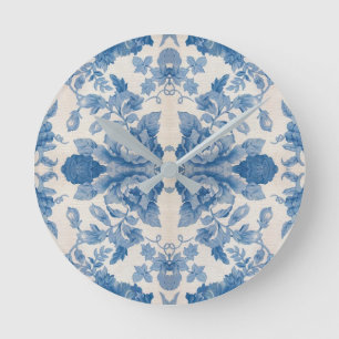 Horloge Ronde Elégant bleu vintage floral