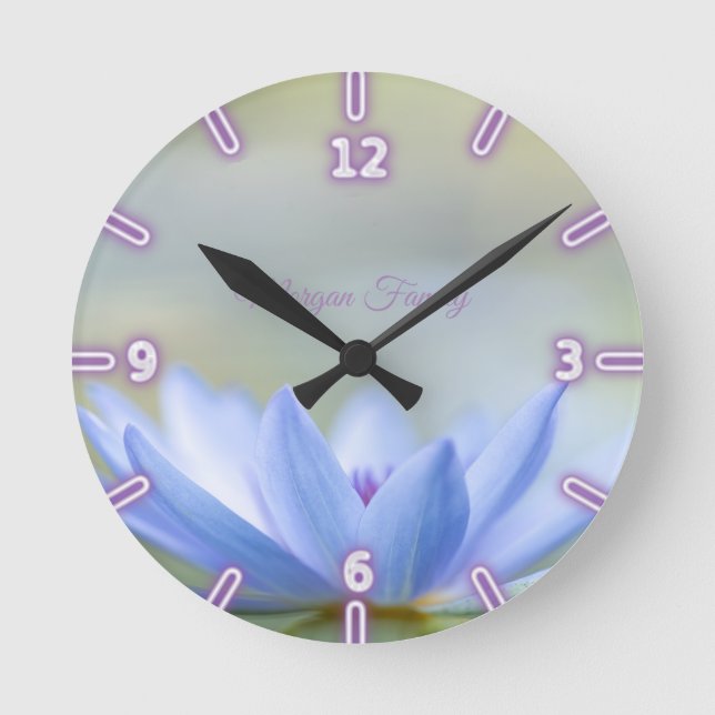 Horloge Ronde Elegant Blue Lotus  (Recto)