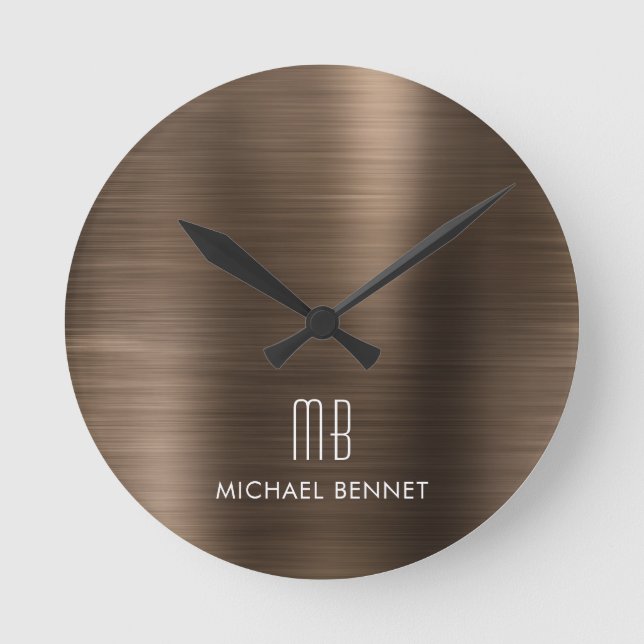 Horloge Ronde Élégant bronze monogramme brossé métal (Recto)