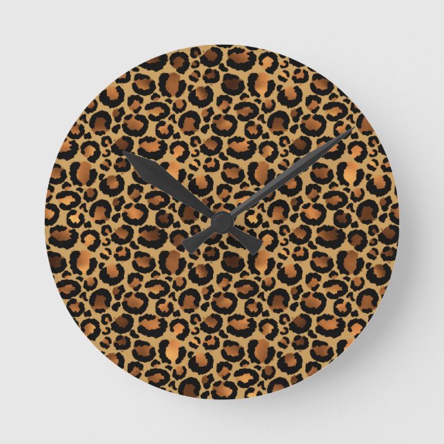 Horloge Ronde Elegant Brown Leopard Spots Wild Animal Glam (Recto)