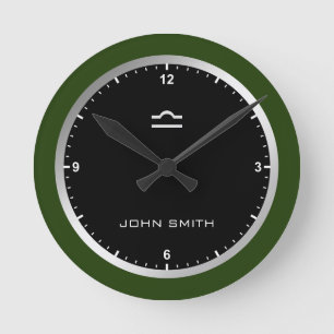 Horloge Ronde Elégant cadre vert foncé Zodiac Nom du signe perso