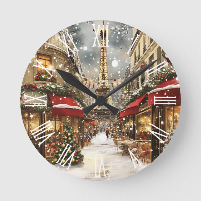Horloge Ronde Elegant Christmas in Paris Holiday  (Recto)