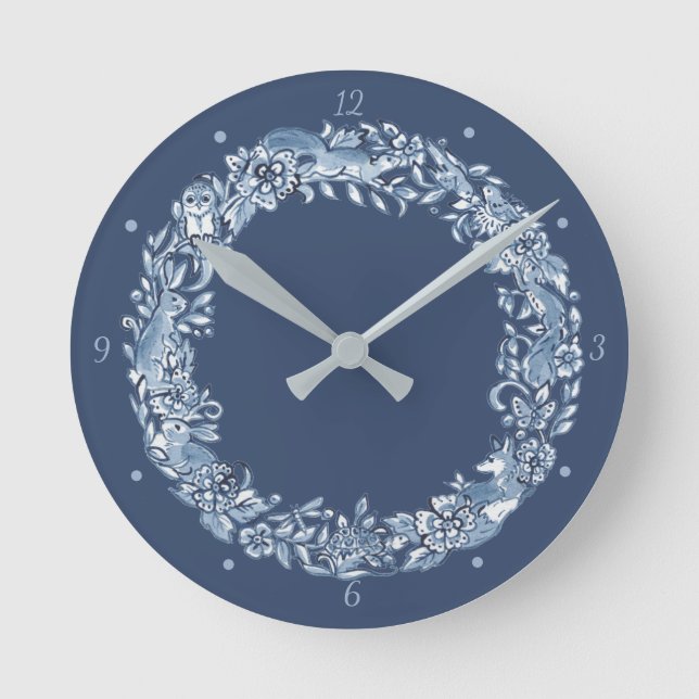 Horloge Ronde Elegant Classic Blue & White Animal Wreath Delft (Recto)