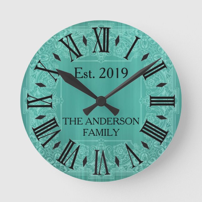 Horloge Ronde Elegant Custom Teal Blue Victorian (Recto)