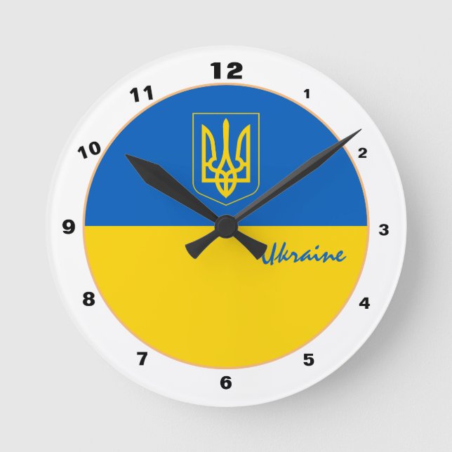 Horloge Ronde Elégant drapeau ukrainien, tendance Ukraine Design (Recto)