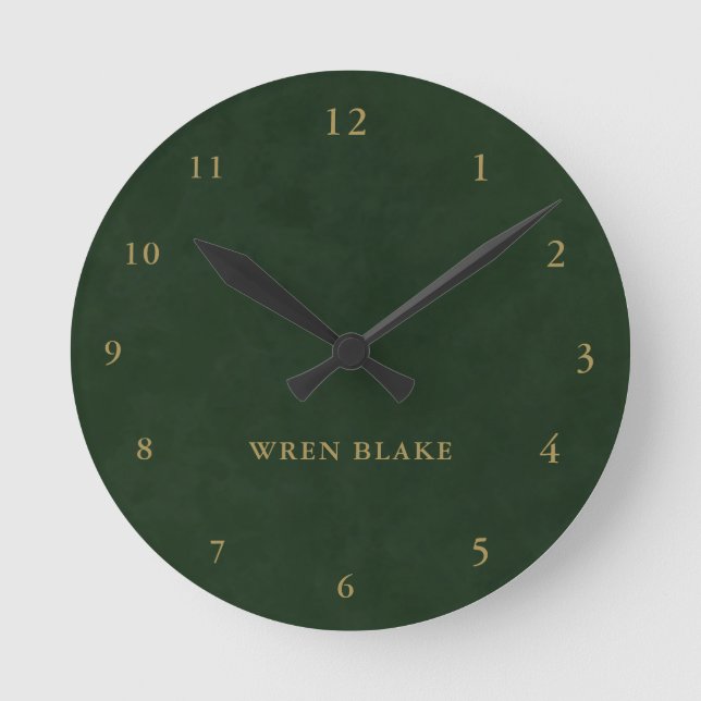 Horloge Ronde Élégant en cuir et en or vert foncé Nom du script (Recto)
